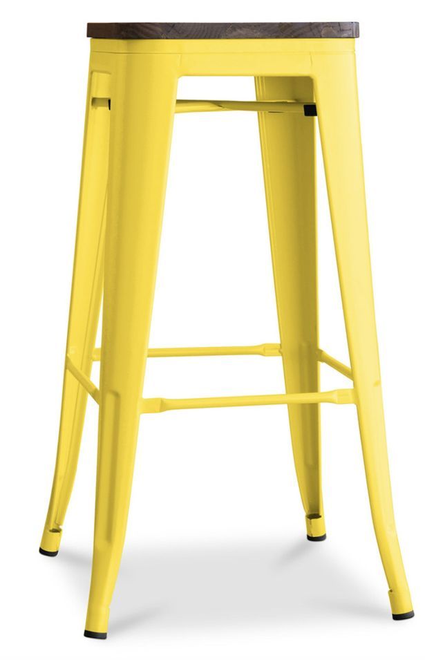 Tabouret industriel en acier brillant et bois marron REKO - Assise 76 cm - Photo n°1