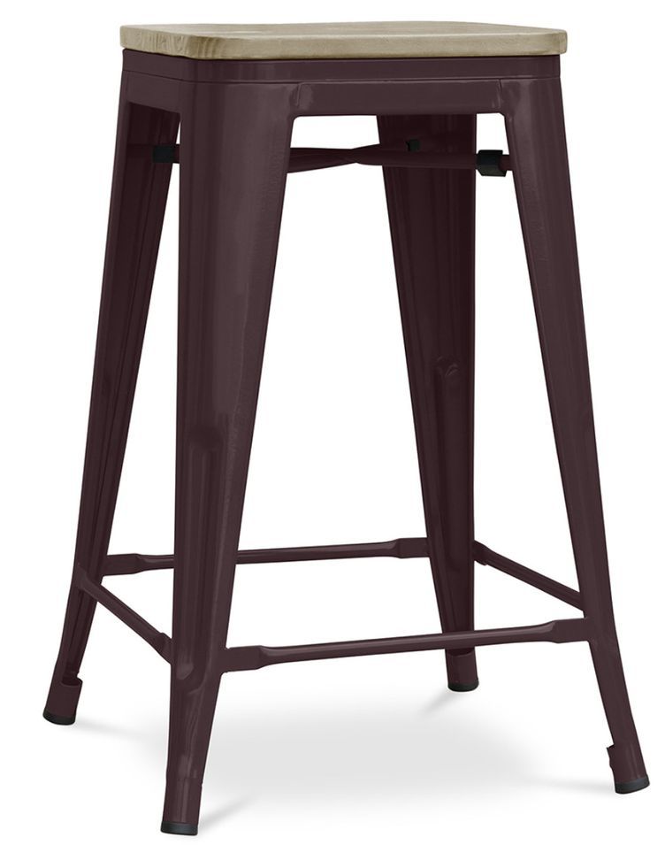 Tabouret industriel en acier vintage et bois clair REKO - Assise 60 cm - Photo n°1