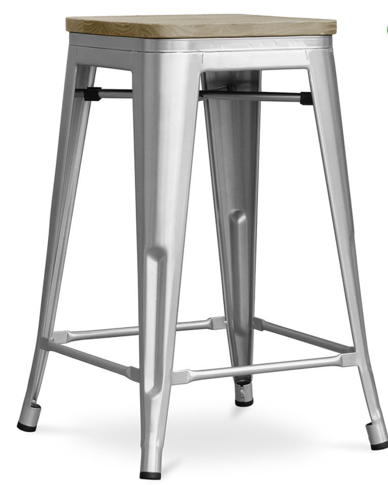 Tabouret industriel en acier vintage et bois clair REKO - Assise 60 cm - Photo n°1