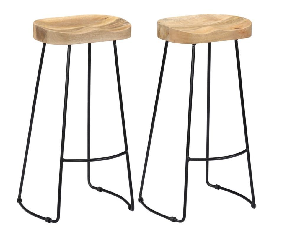 Tabouret manguier massif clair et métal Bord H 62 cm - Lot de 2 - Photo n°1