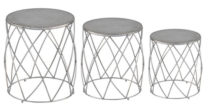 Tabouret métal argenté Olly - Lot de 3 - Photo n°1