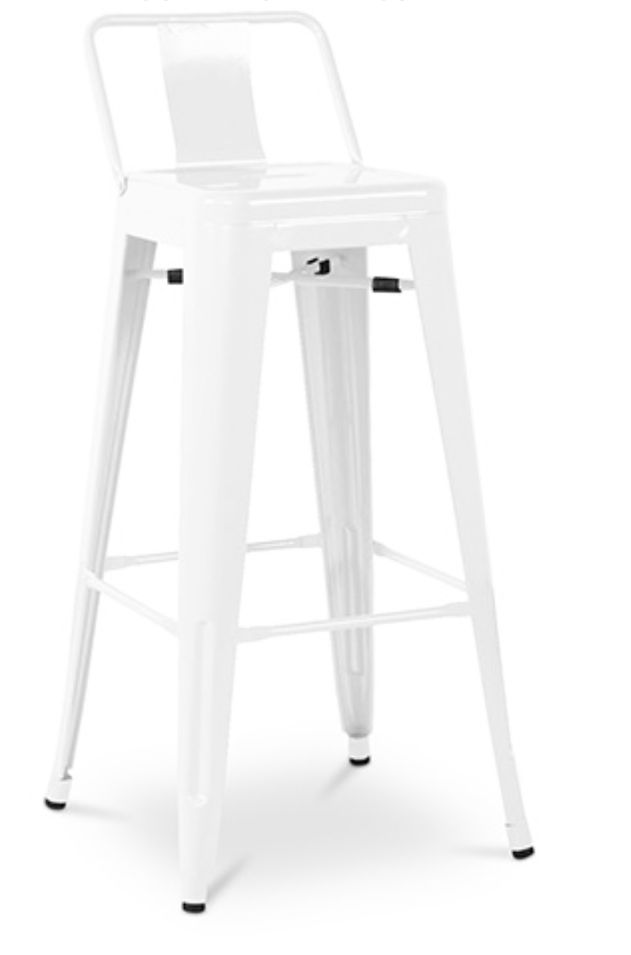 Tabouret métal brillant petit dossier blanc Industriel 75 - Photo n°1
