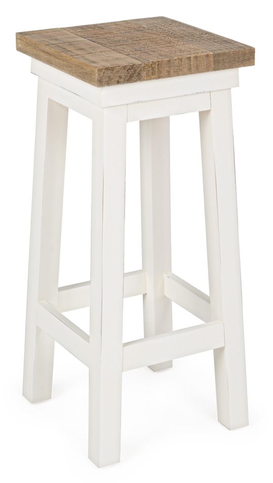 Tabouret moyen en bois MDF et pin blanc Elya - Lot de 4 - Photo n°1