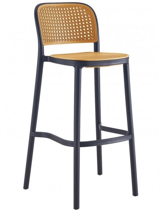 Tabouret noir et rotin synthétique naturel SKOZA - Hauteur d'assise 75 cm - Photo n°1