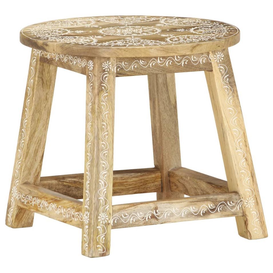 Tabouret peint à la main 38x38x35 cm Bois de manguier solide - Photo n°1