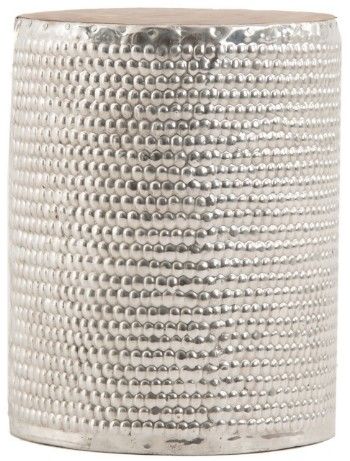 Tabouret rond aluminium et assise bois massif clair Gaston 36 cm - Photo n°1