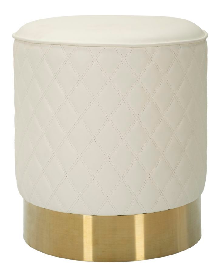 Tabouret rond cuir blanc matelassé base dorée Sharon - Photo n°1