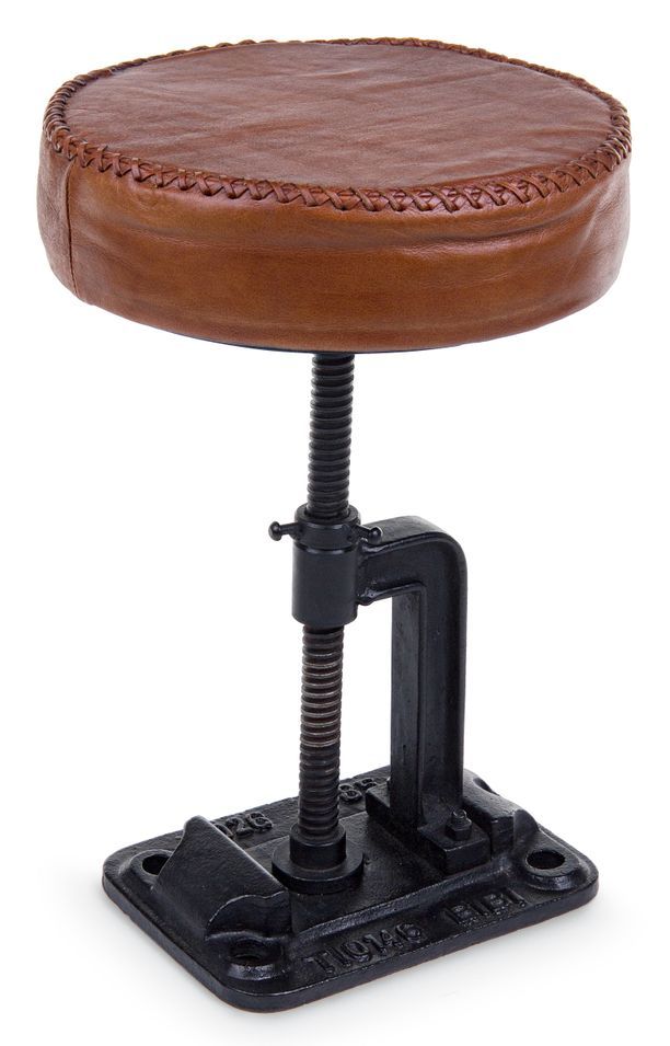 Tabouret rond en acier noir et cuir marron Charlie - Lot de 2 - Photo n°1