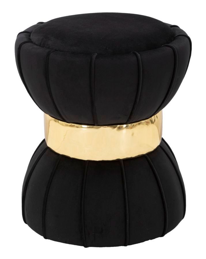 Tabouret rond noir en velours avec détails dorés Ben - Photo n°1