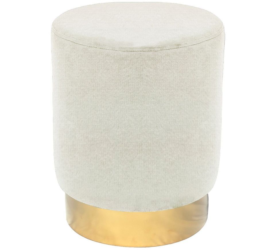 Pouf rond velours beige et pied métal doré Rajona D 36 cm - Photo n°1