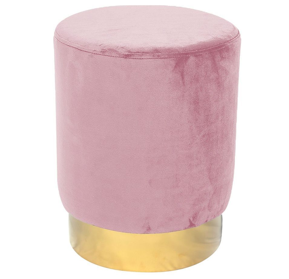 Pouf rond velours rose et pied métal doré Rajona D 36 cm - Photo n°1