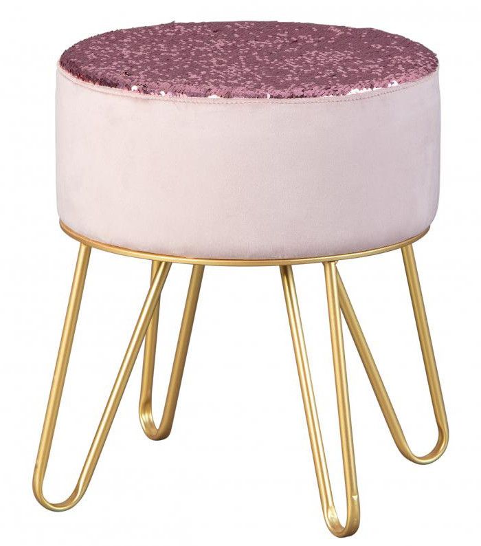 Tabouret rond velours rose et pieds métal doré Alizé - Photo n°1