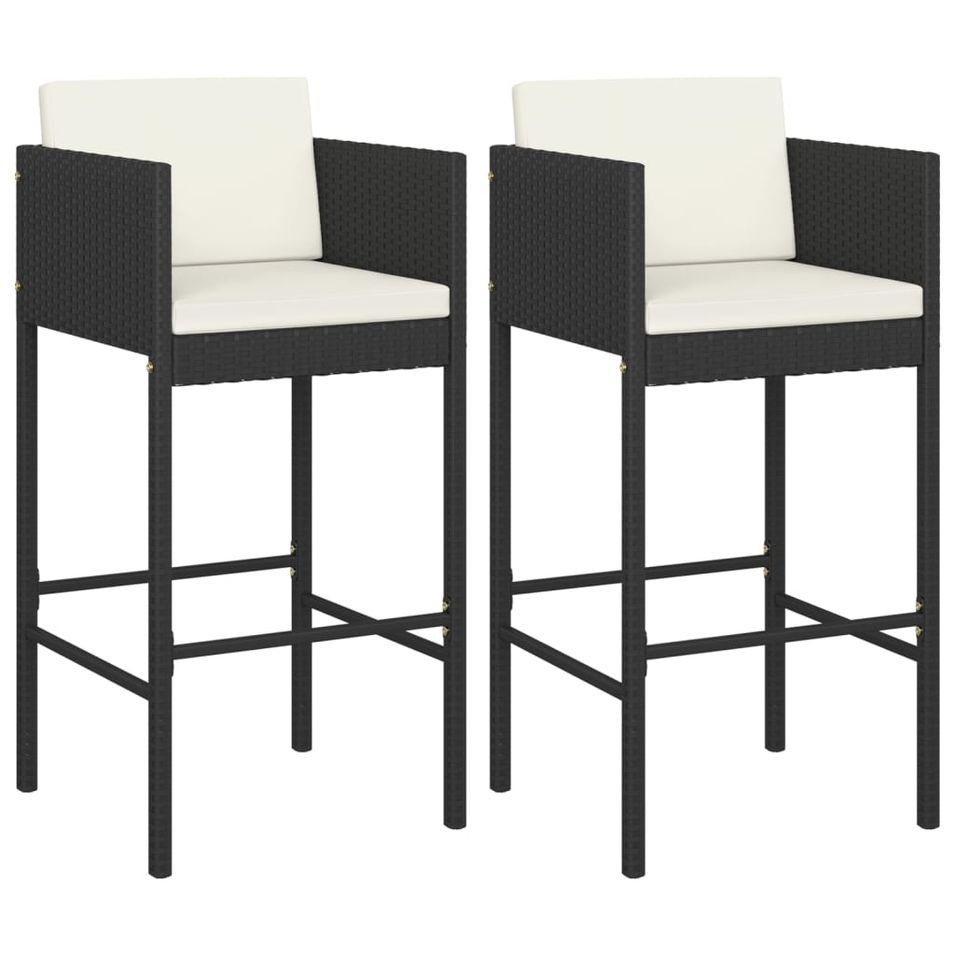 Tabourets de bar 2 pcs avec coussins Noir Résine tressée - Photo n°1