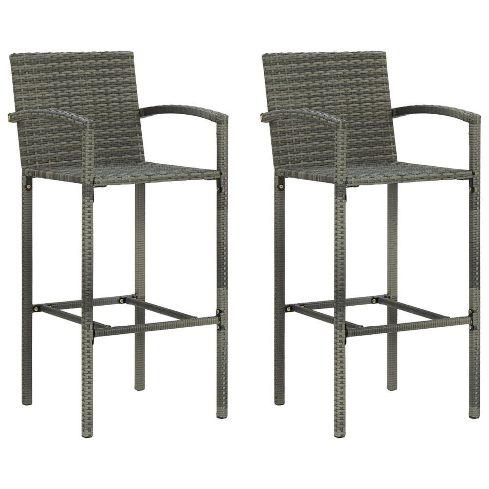 Tabourets de bar 2 pcs Gris Résine tressée - Photo n°1