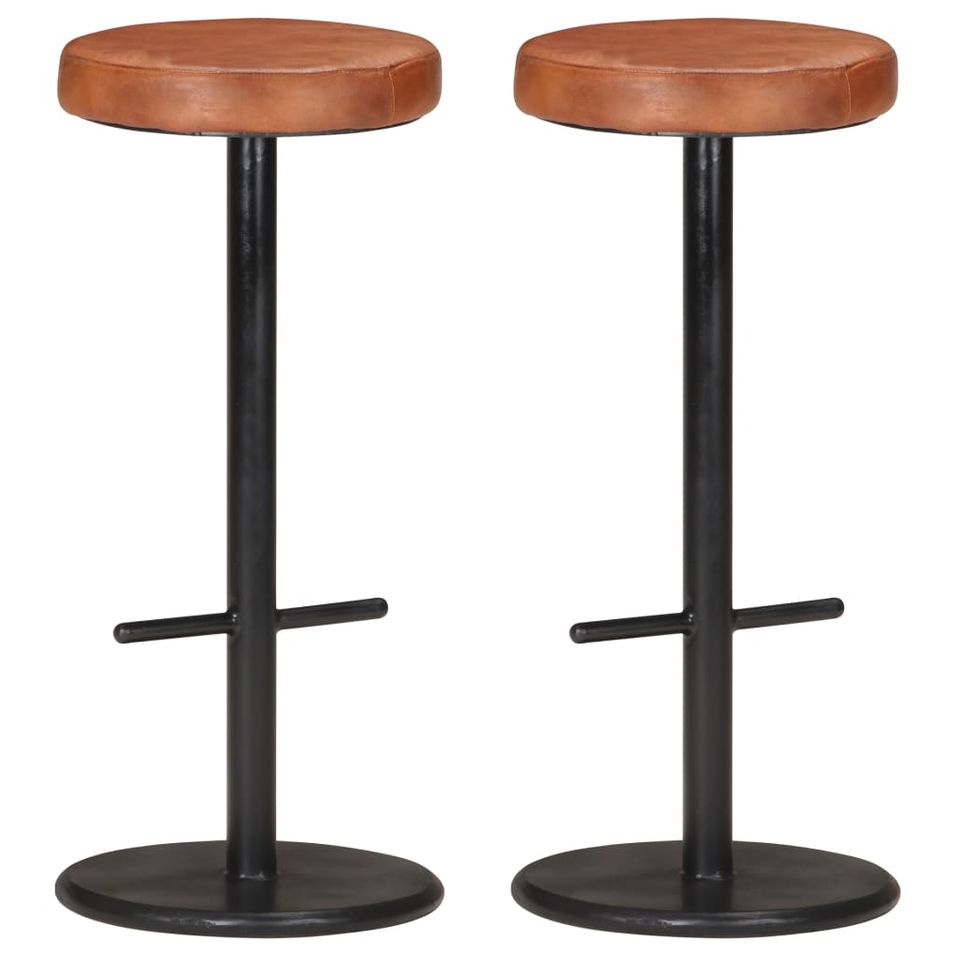 Tabourets de bar 2 pcs Marron Cuir véritable Cygare 2 - Photo n°1