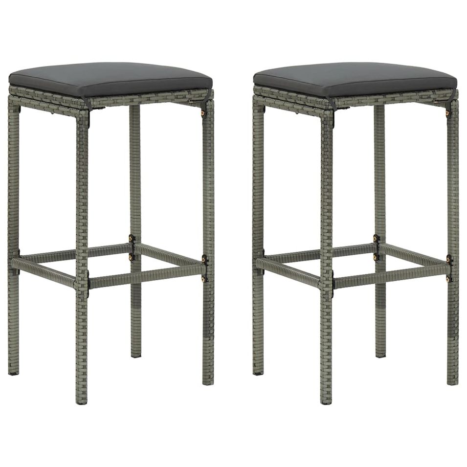 Tabourets de bar avec coussins 2 pcs Gris Résine tressée - Photo n°1