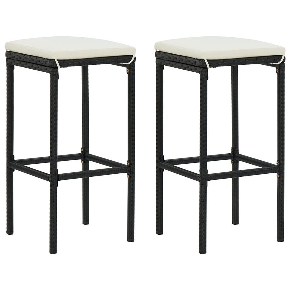 Tabourets de bar avec coussins 2 pcs Noir Résine tressée - Photo n°1