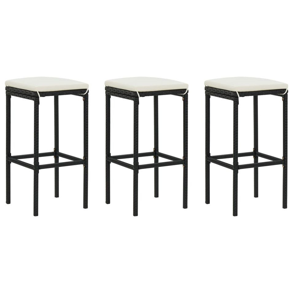 Tabourets de bar avec coussins 3 pcs Noir Résine tressée - Photo n°1
