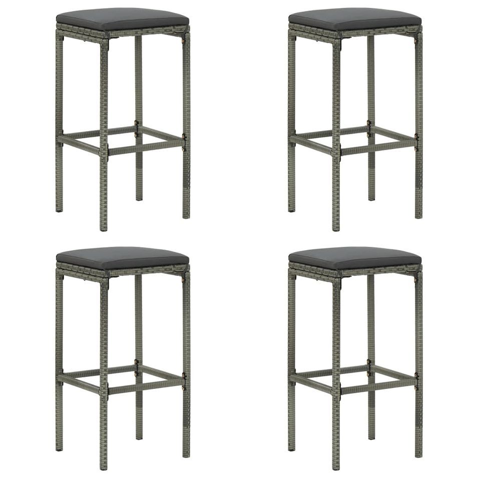 Tabourets de bar avec coussins 4 pcs Gris Résine tressée - Photo n°1