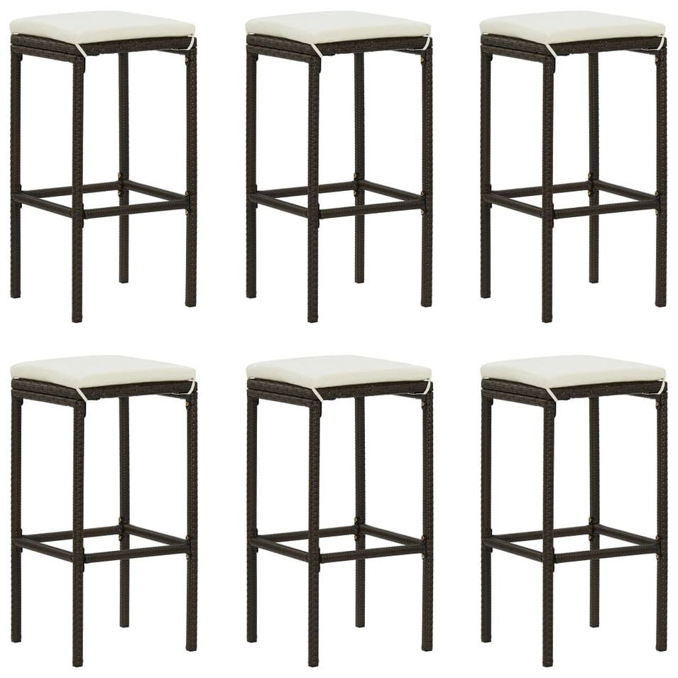 Tabourets de bar avec coussins 6 pcs Marron Résine tressée - Photo n°1