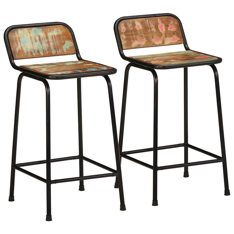 Tabourets de bar lot de 2 46x35,5x80cm bois massif récupération - Photo n°1