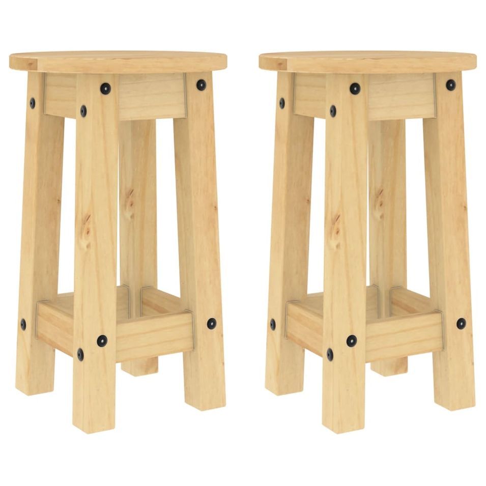 Tabourets de bar lot de 2 bois massif de pin - Photo n°1