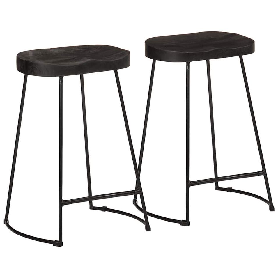 Tabourets de bar lot de 2 noir 45x40x62 cm bois manguier massif - Photo n°1