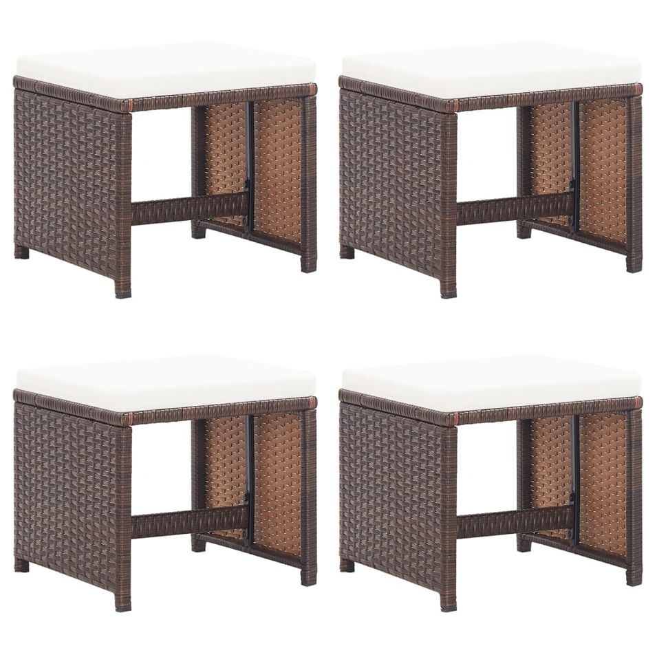 Tabourets de jardin avec coussins 4 pcs marron résine tressée - Photo n°1