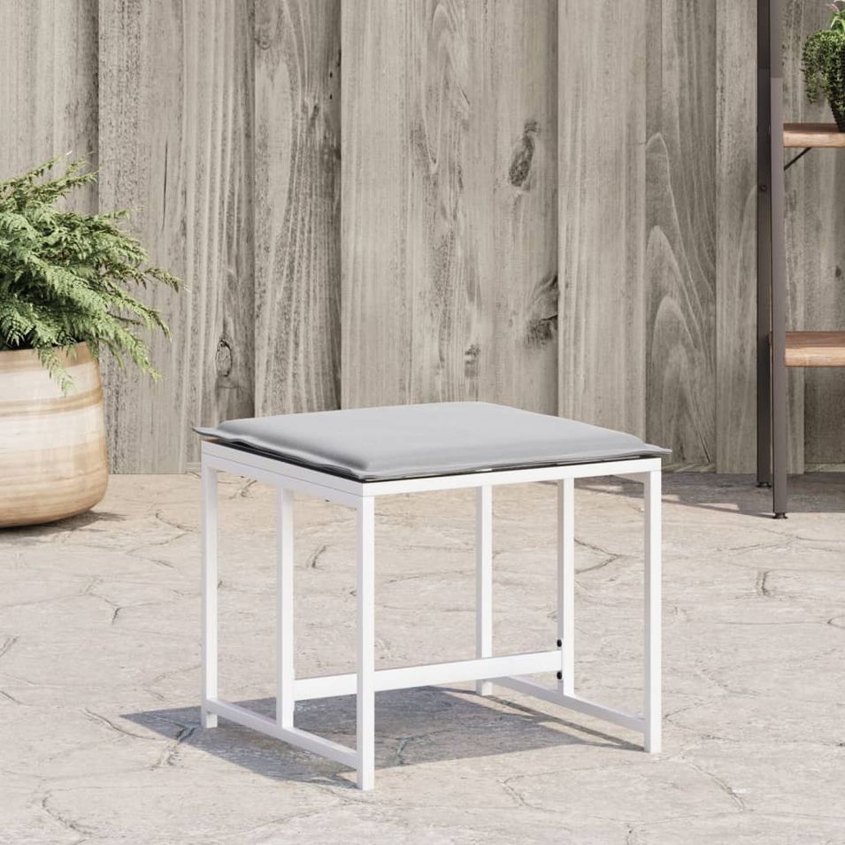 Tabourets de jardin avec coussins 4pcs blanc acier et textilène - Photo n°1