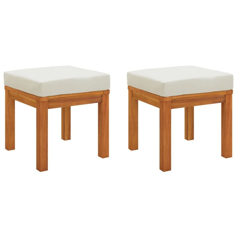 Tabourets de jardin et coussins 2 pcs 40x40x42 cm Acacia solide - Photo n°1