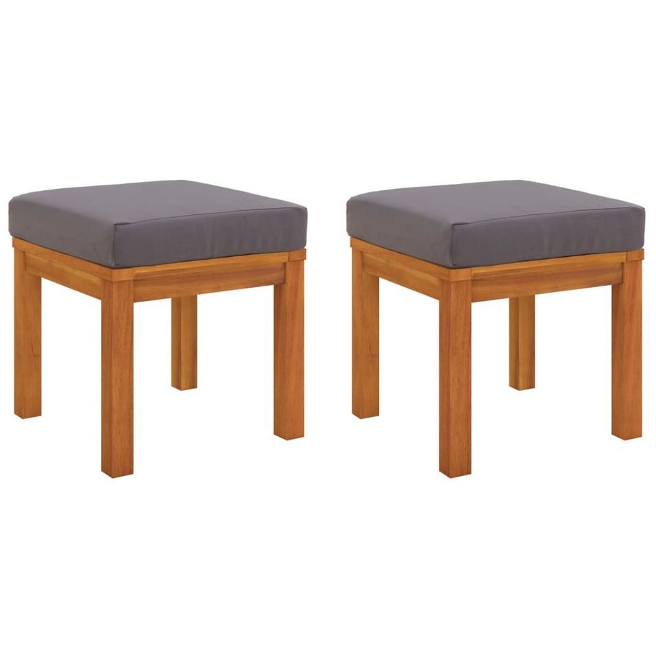 Tabourets de jardin et coussins 2 pcs 40x40x42 cm Acacia solide - Photo n°1