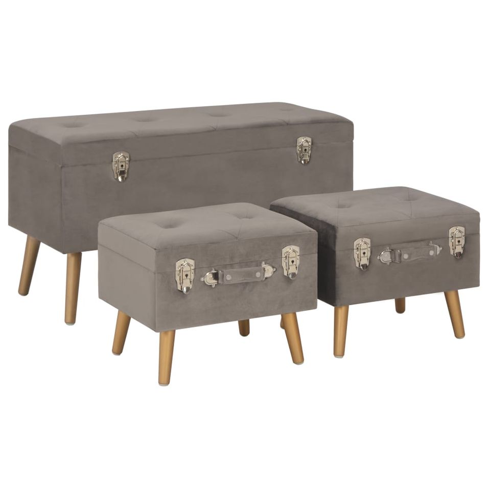 Tabourets de rangement 3 pcs Gris Velours 3 - Photo n°1