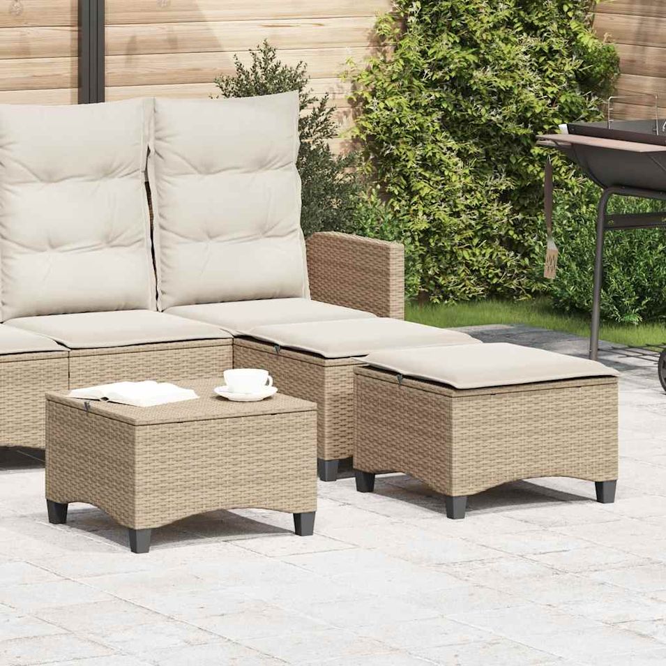 Tabourets jardin coussins 2pcs beige 55x55x36 cm résine tressée - Photo n°1