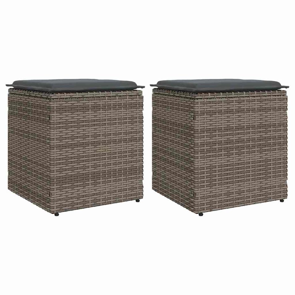 Tabourets jardin coussins lot de 2 gris 40x40x43 cm poly rotin - Photo n°1