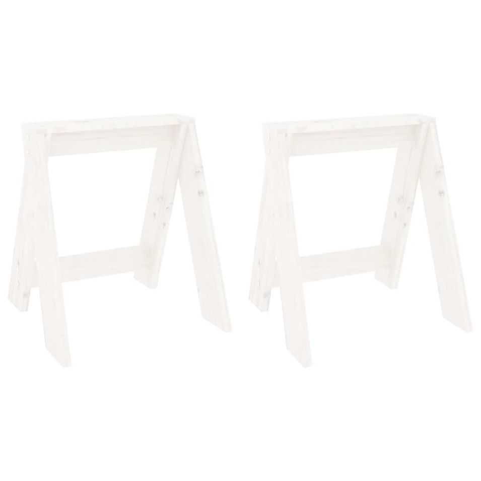 Tabourets lot de 2 blanc 40x40x45 cm bois massif de pin - Photo n°1