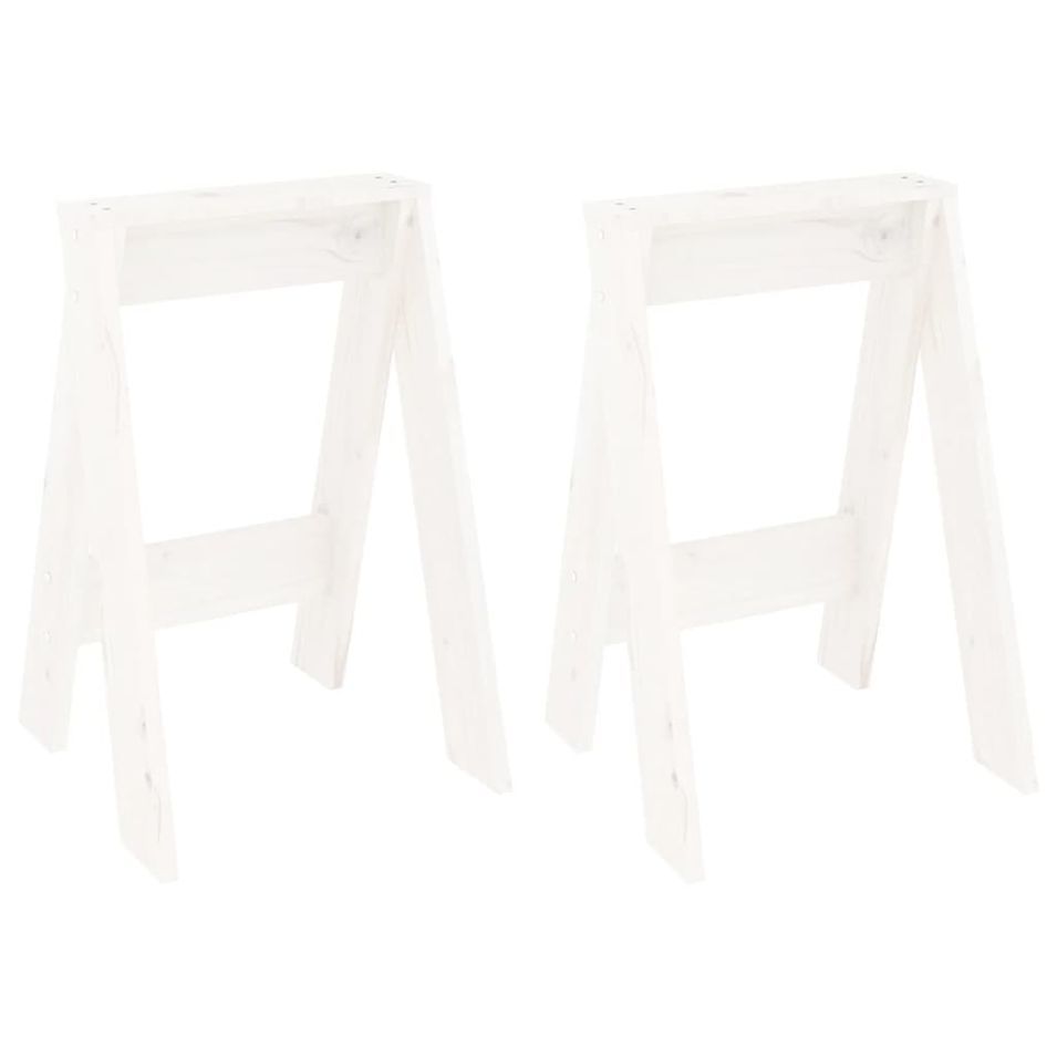 Tabourets lot de 2 blanc 40x40x60 cm bois massif de pin - Photo n°1