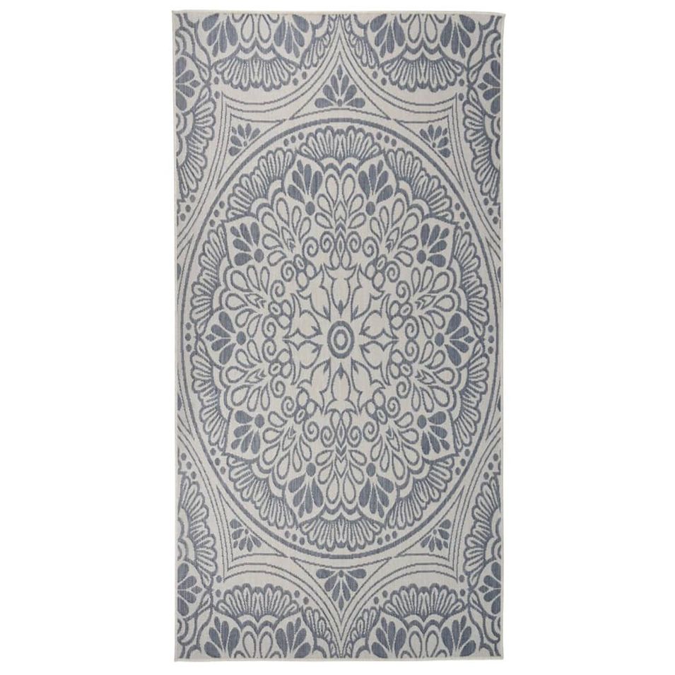 Tapis à tissage plat d'extérieur 100x200 cm Motif bleu - Photo n°1