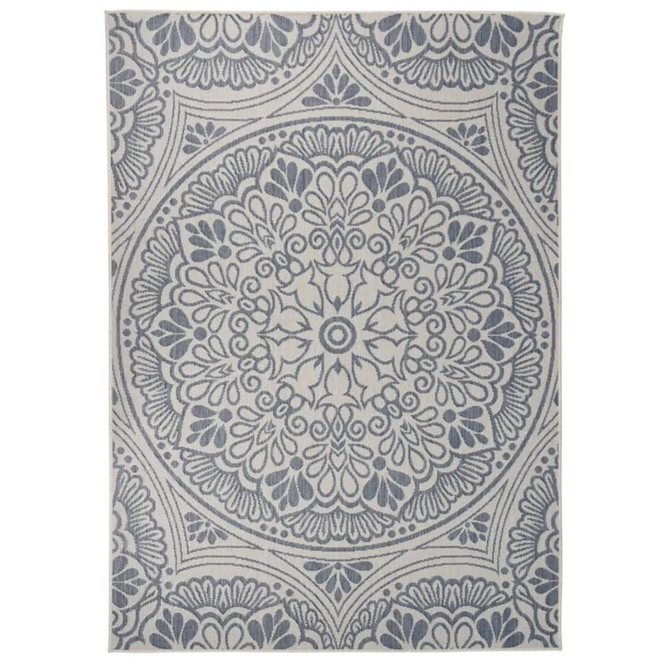 Tapis à tissage plat d'extérieur 120x170 cm Motif bleu - Photo n°1
