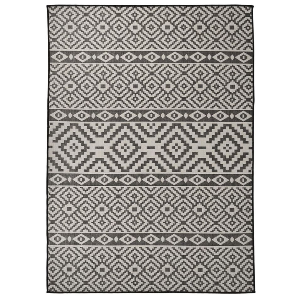 Tapis à tissage plat d'extérieur 200x280 cm Rayures noires - Photo n°1