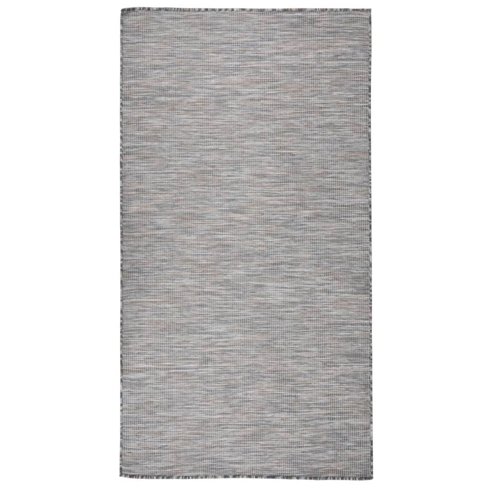 Tapis à tissage plat d'extérieur 80x150 cm Marron et bleu - Photo n°1