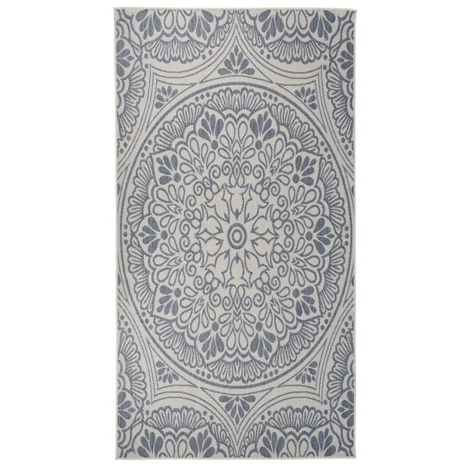 Tapis à tissage plat d'extérieur 80x150 cm Motif bleu - Photo n°1