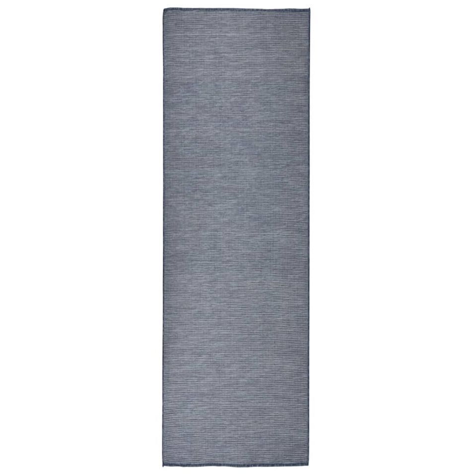 Tapis à tissage plat d'extérieur 80x250 cm Bleu - Photo n°1