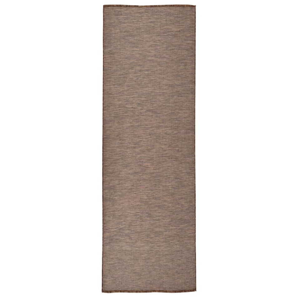Tapis à tissage plat d'extérieur 80x250 cm Marron - Photo n°1