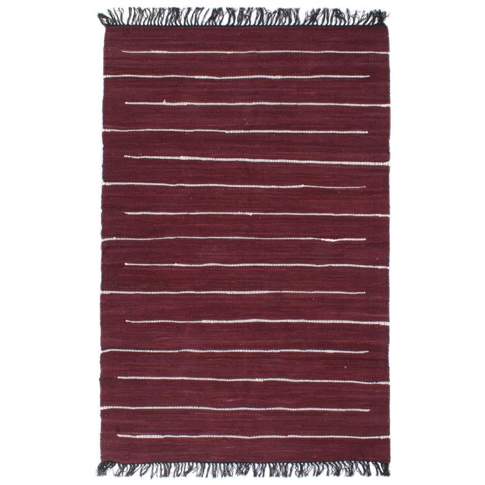 Tapis Chindi Coton tissé à la main 120 x 170 cm Bordeaux - Photo n°1