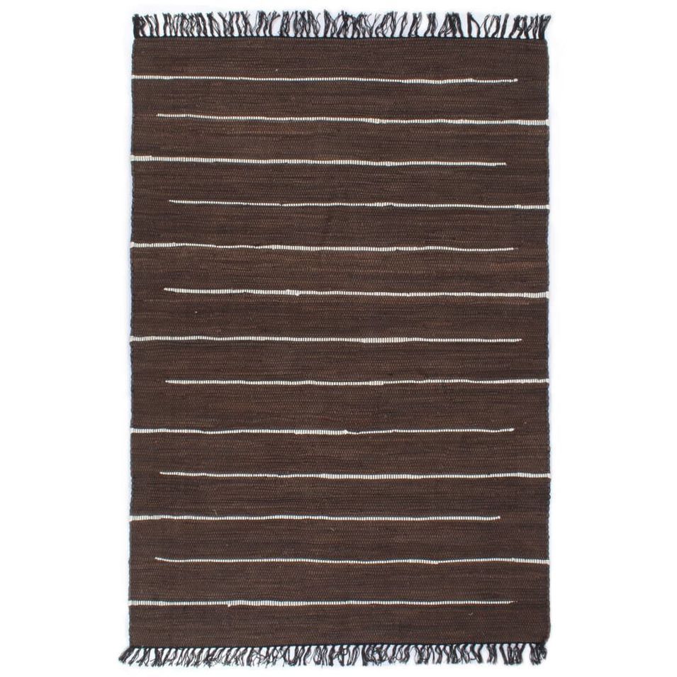 Tapis Chindi Coton tissé à la main 120 x 170 cm Marron 2 - Photo n°1