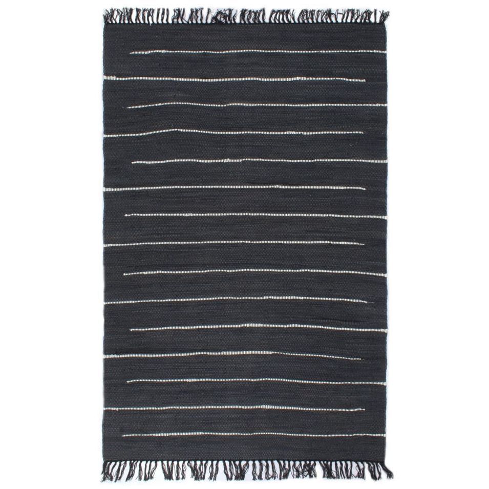 Tapis Chindi Coton tissé à la main 80 x 160 cm Anthracite - Photo n°1