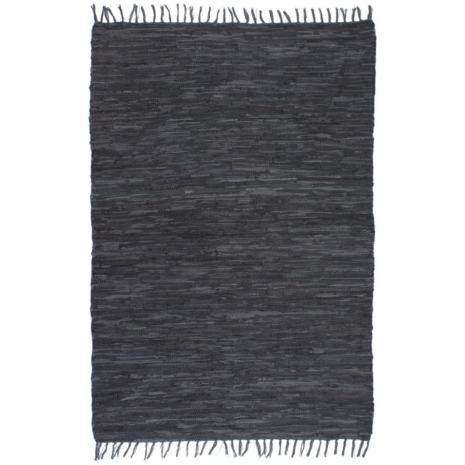 Tapis Chindi Cuir tissé à la main 160 x 230 cm Gris - Photo n°1