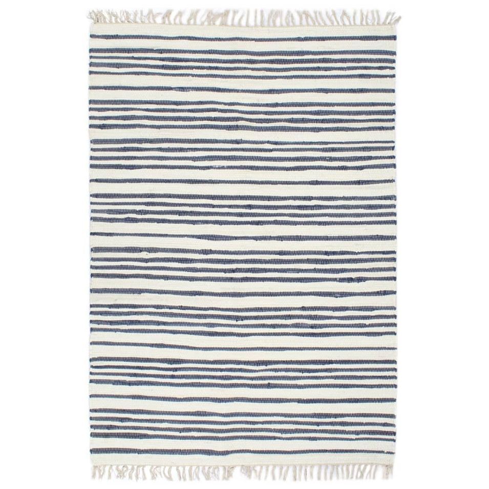 Tapis chindi tissé à la main Coton 200x290 cm Bleu et blanc - Photo n°1