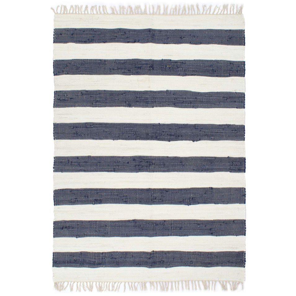 Tapis chindi tissé à la main Coton 200x290 cm Bleu et blanc 2 - Photo n°1