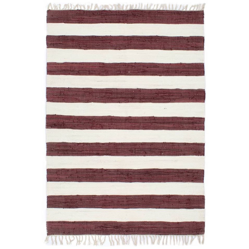 Tapis chindi tissé à la main Coton 200x290 cm Bordeaux et blanc 2 - Photo n°1